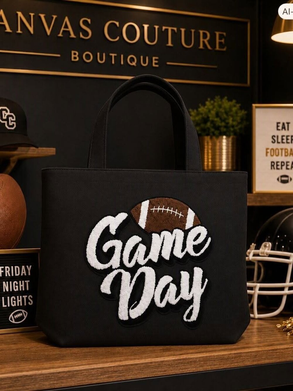 White Embroidered Game Day Tote